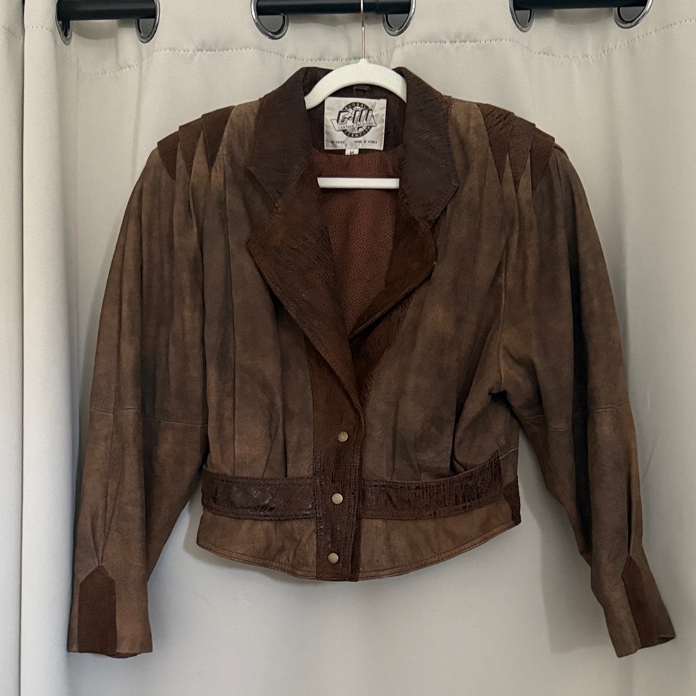 Vintage Brown Leather Women's Jacket Size M EUC Made in Korea